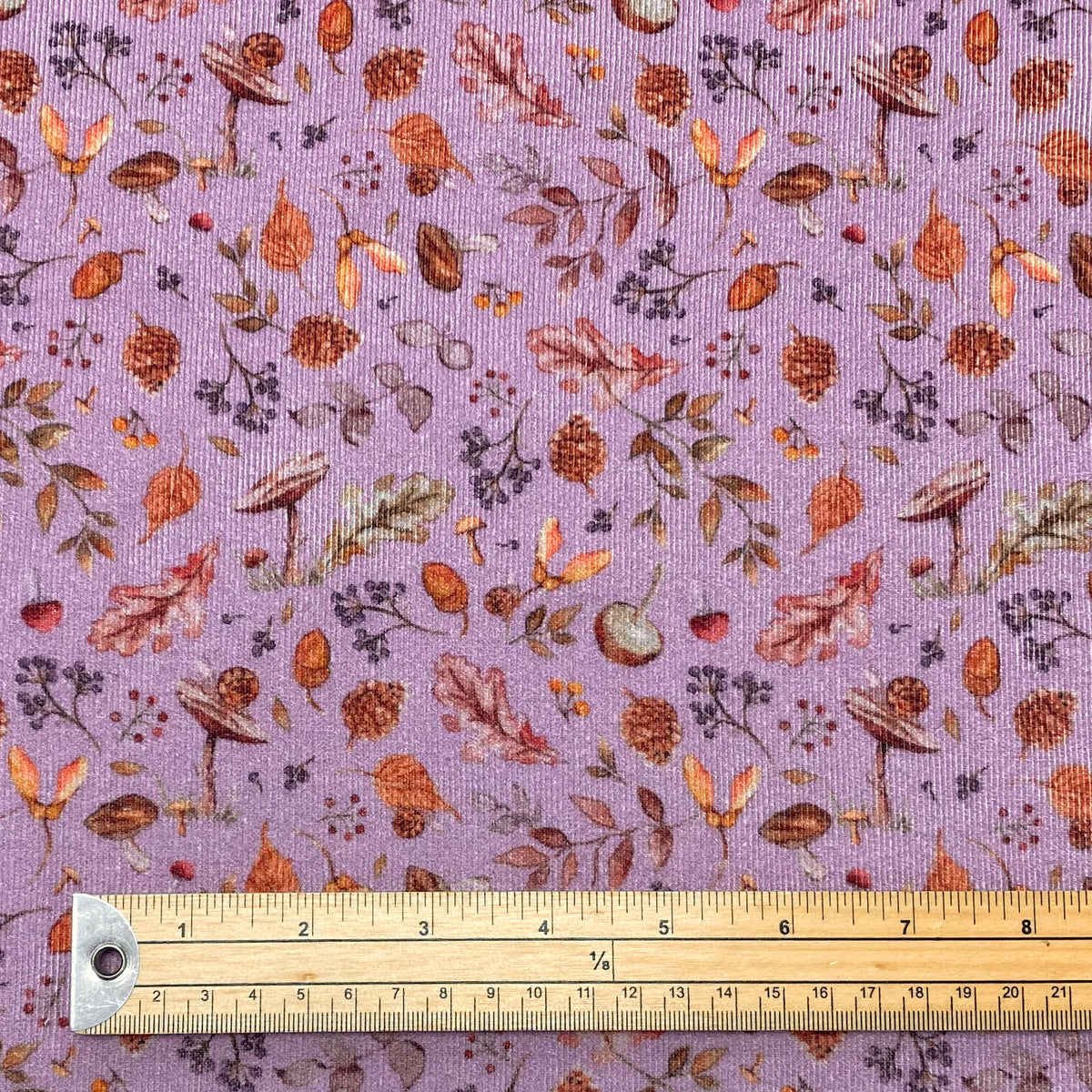 Autumn Scenery on Lilac Needlecord Fabric