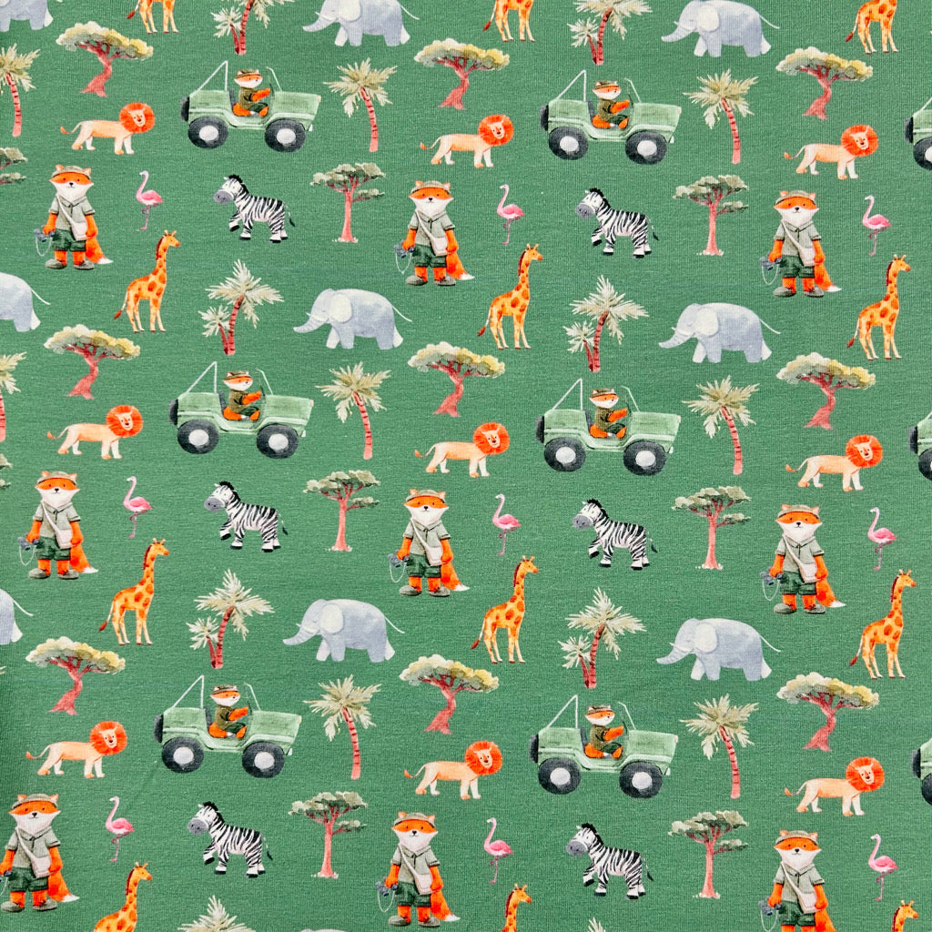 Wildlife Adventure Organic Cotton Jersey Fabric - Little Johnny