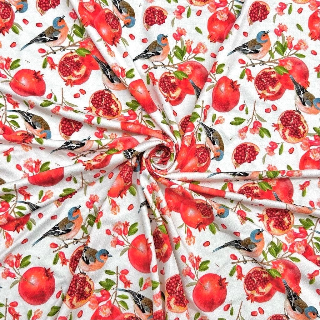 Pomegranates and Birds Bamboo Jersey Fabric