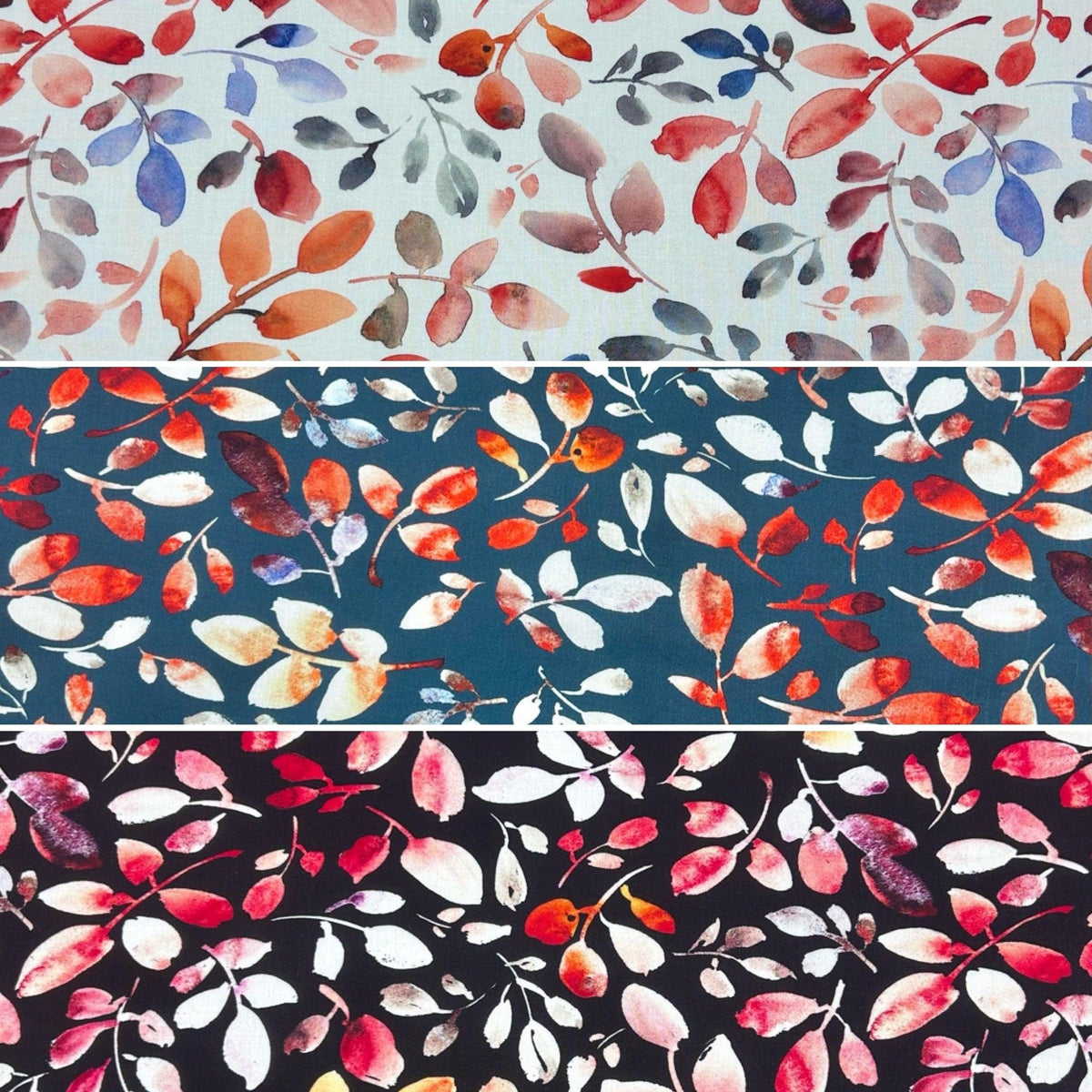 Multicoloured Leaves Viscose Challis Fabric