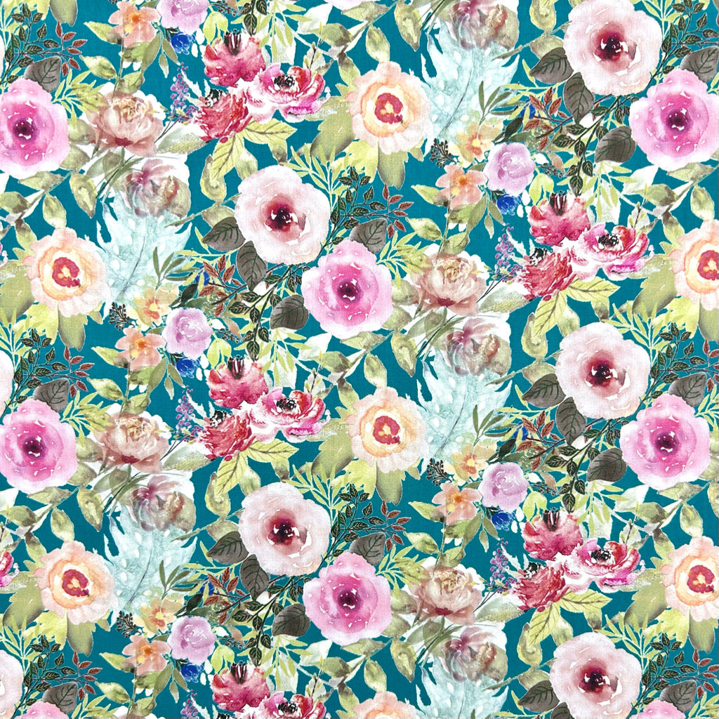 Cottage Bloom Rose & Hubble Cotton Poplin Fabric