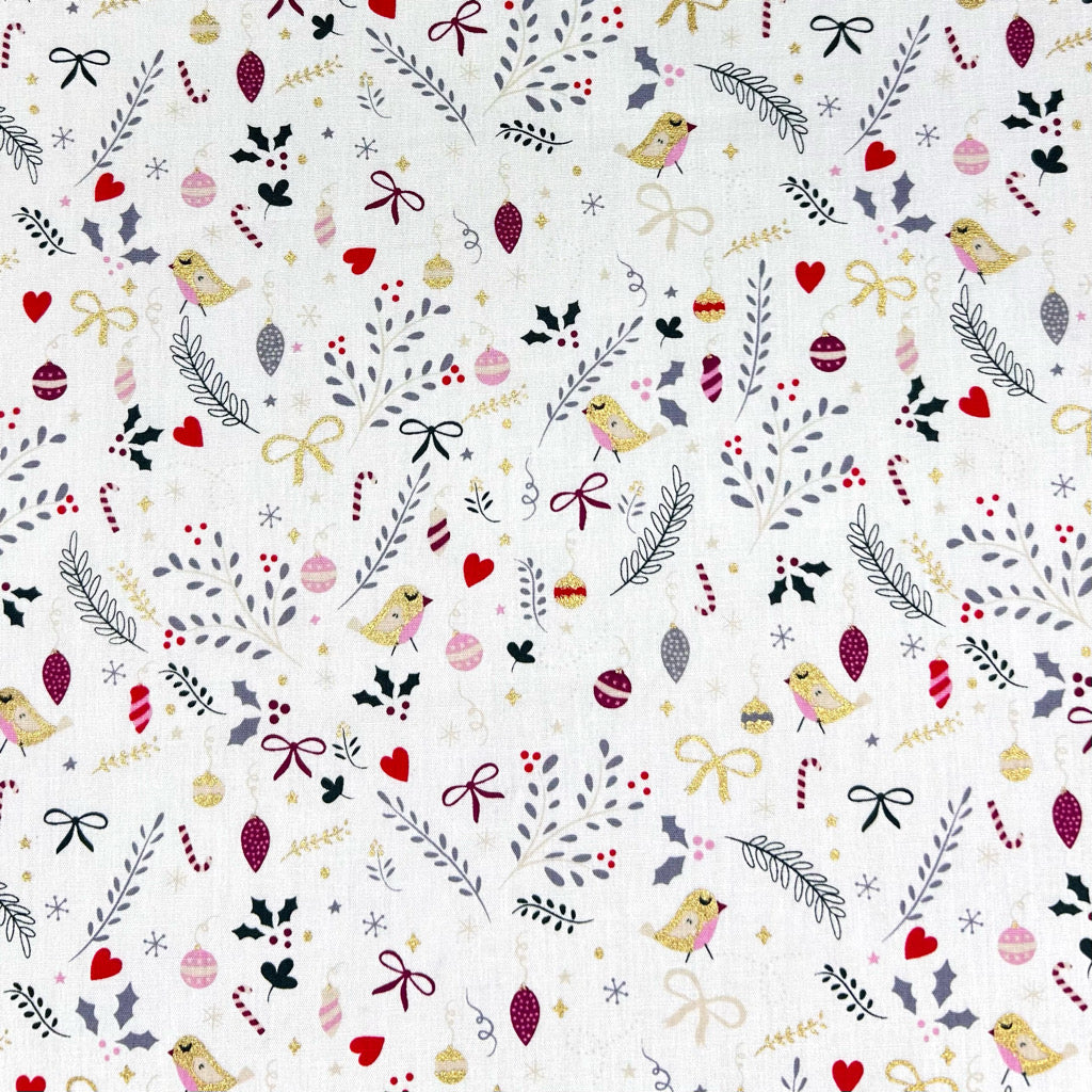 Holiday Tweets Cotton Poplin Fabric