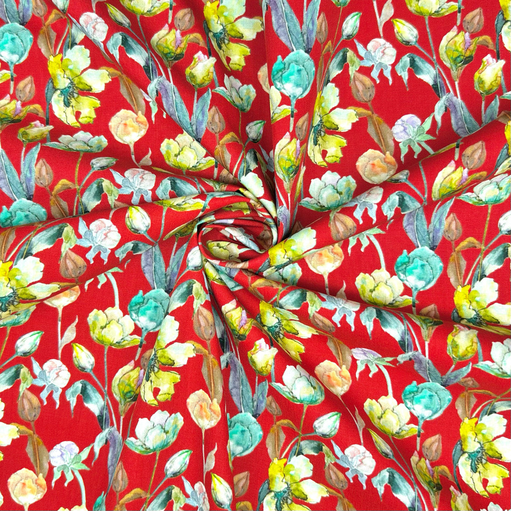 Wild Garden Meadow Rose & Hubble Cotton Poplin Fabric
