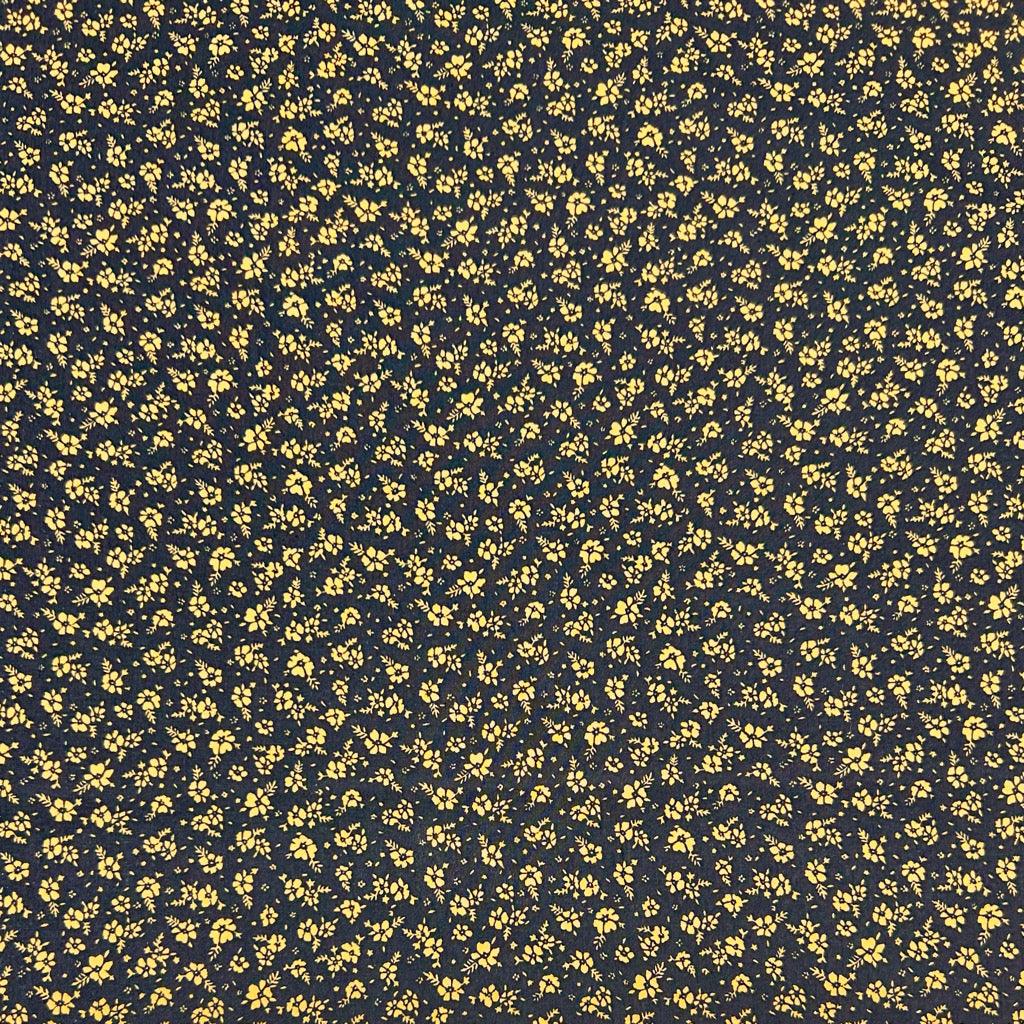 Gold Flowers on Black Cotton Poplin Fabric - Pound Fabrics