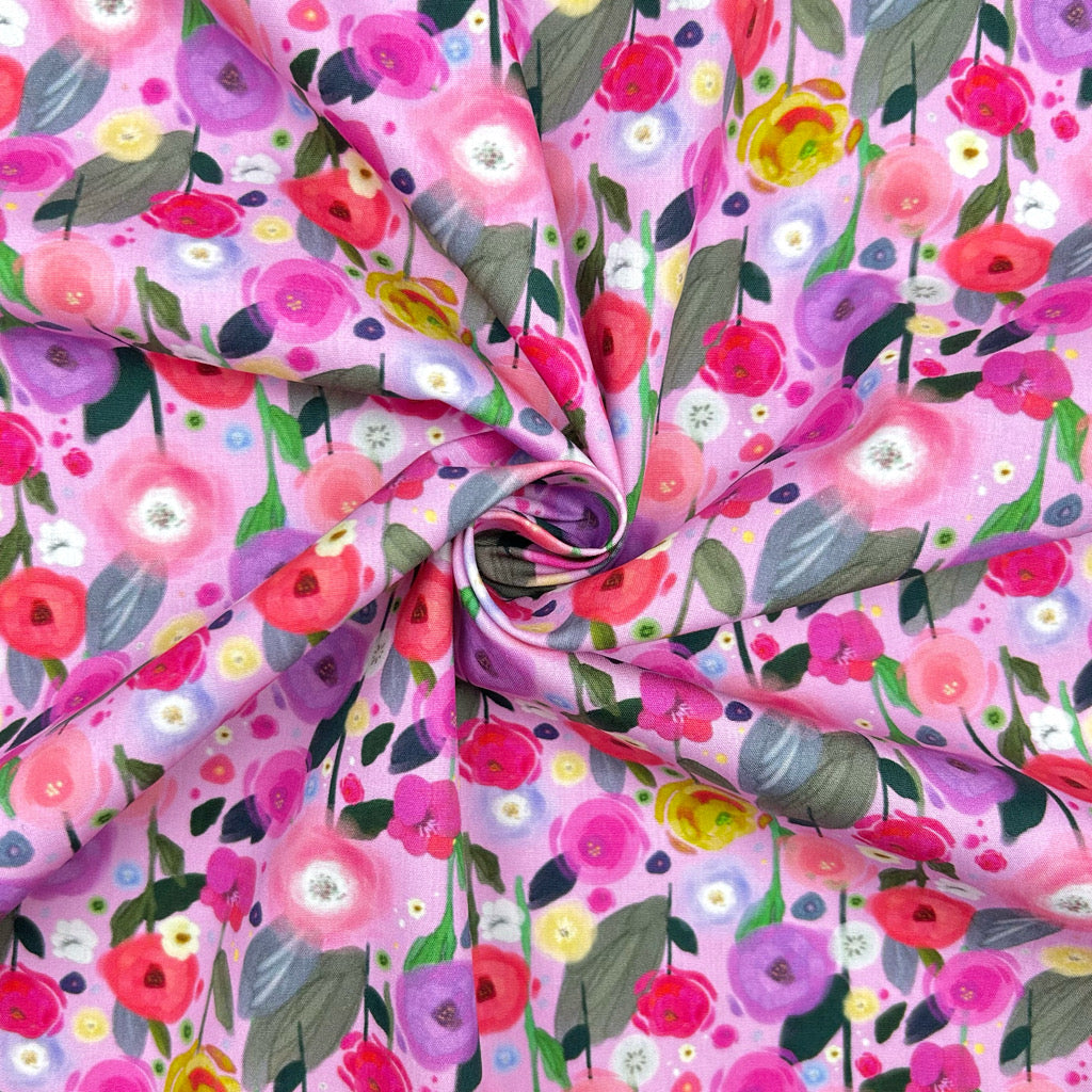 Happy Flowers Rose & Hubble Cotton Poplin Fabric