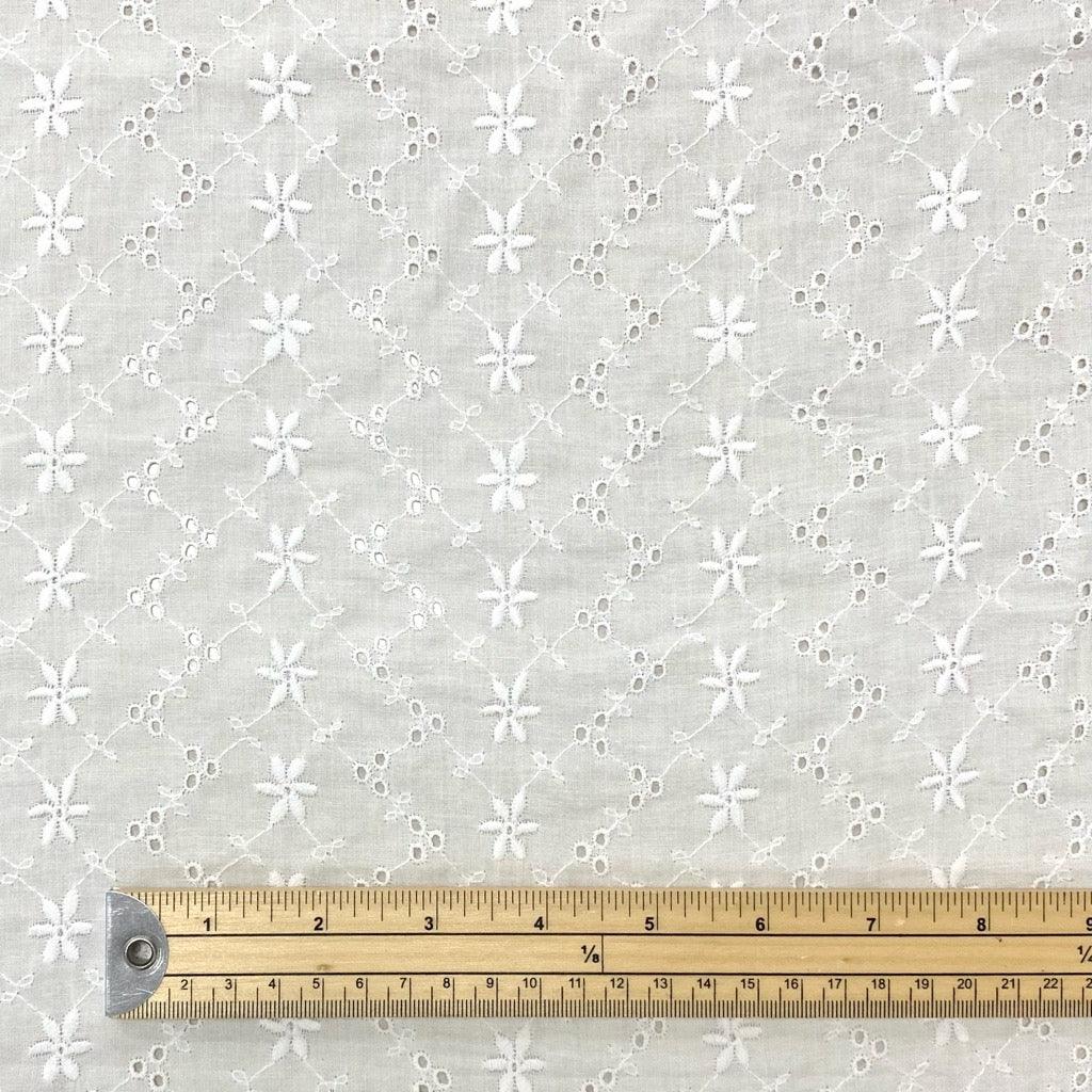 Parallel Flowers White Embroidered Cotton Fabric #2 - Pound Fabrics