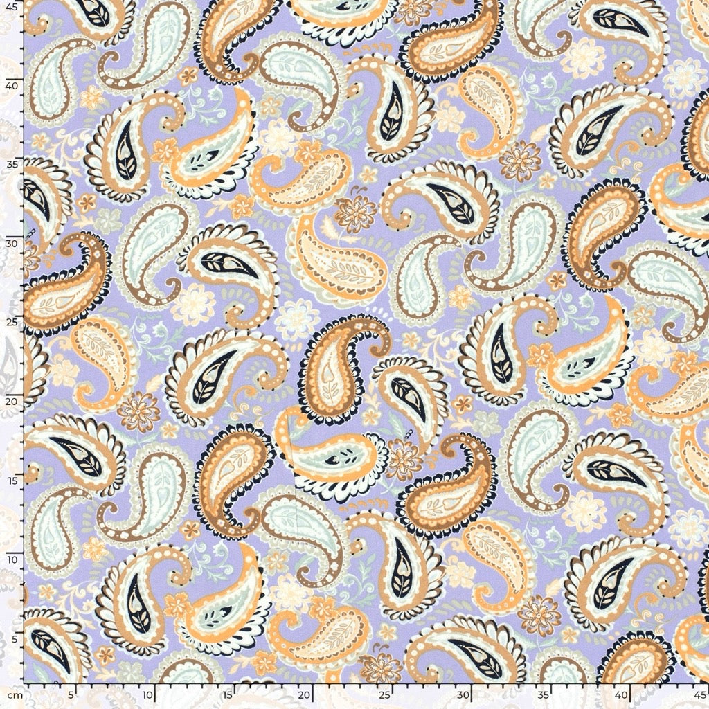 Paisley on Lilac Bamboo Poplin Fabric