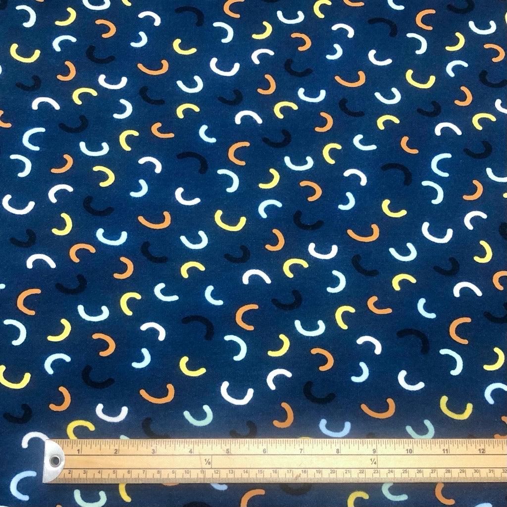 Rainbow Lines on Navy Organic Sweatshirt Fabric - Pound Fabrics
