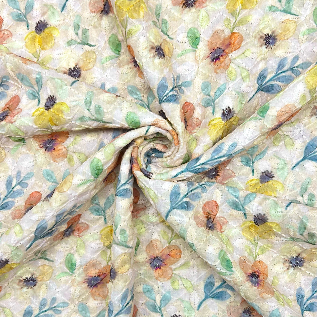 Floral Breeze Digital Embroidered Polycotton Fabric - Pound Fabrics