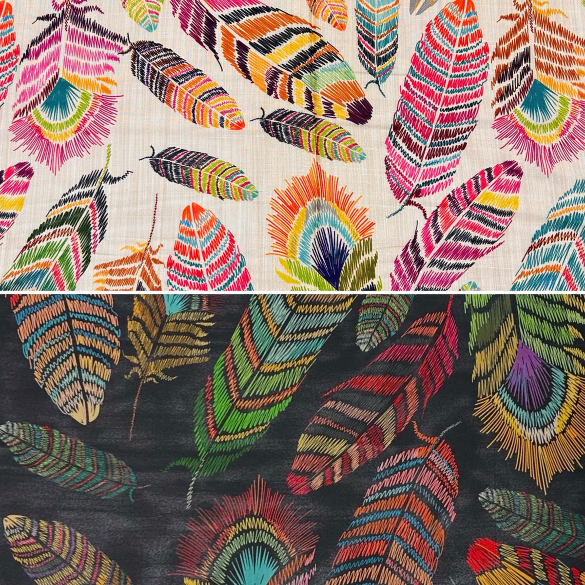 Rainbow Feathers Faux Silk Fabric