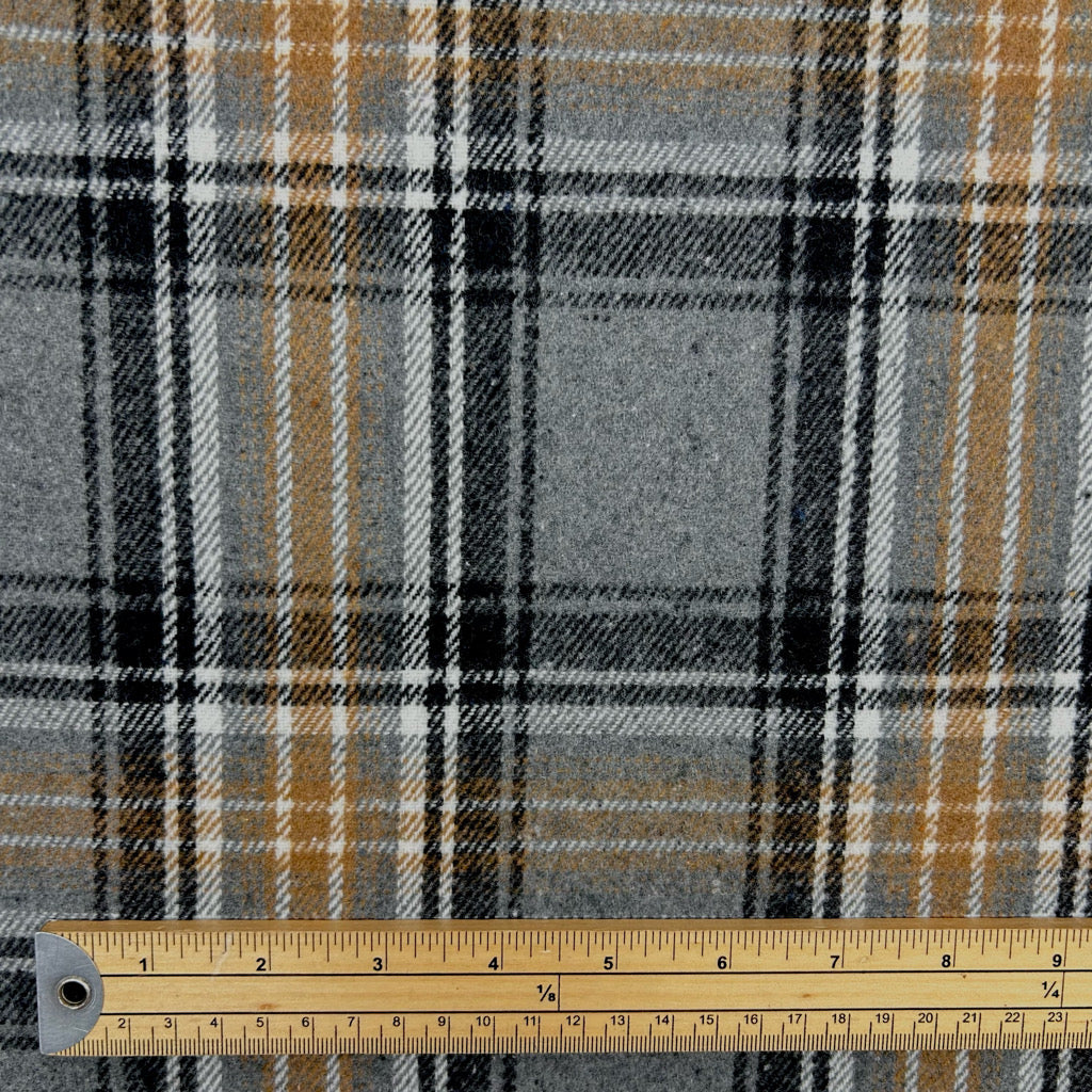 Grey and Black Checkered Brushed Cotton Blend Fabric