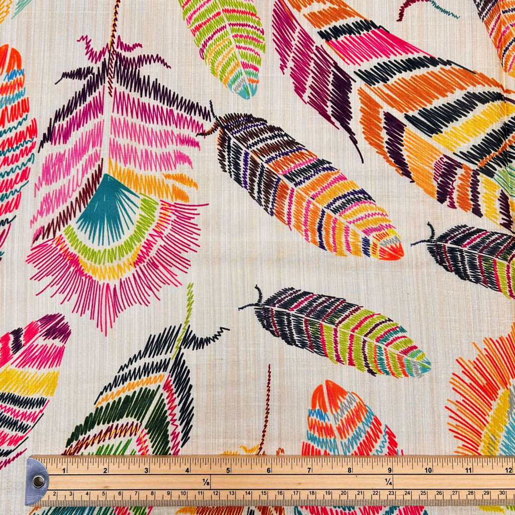Rainbow Feathers Faux Silk Fabric - Pound Fabrics