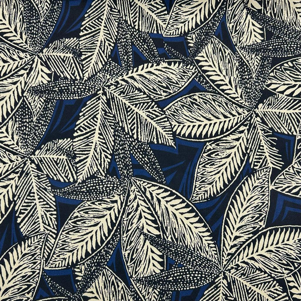 Beige Leaves on Navy Jersey Fabric - Pound Fabrics