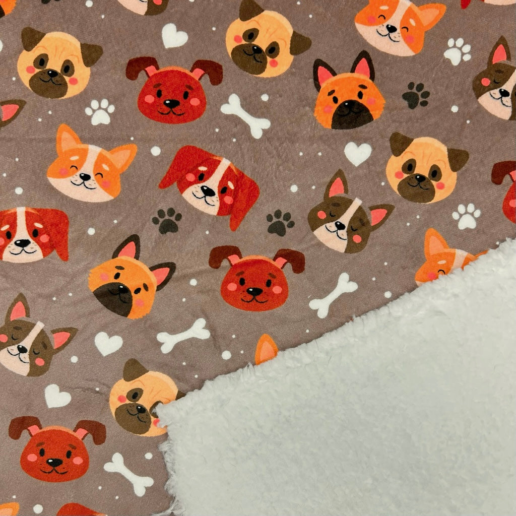 Puppy Party Sherpa Fur Backed Fleece Fabric