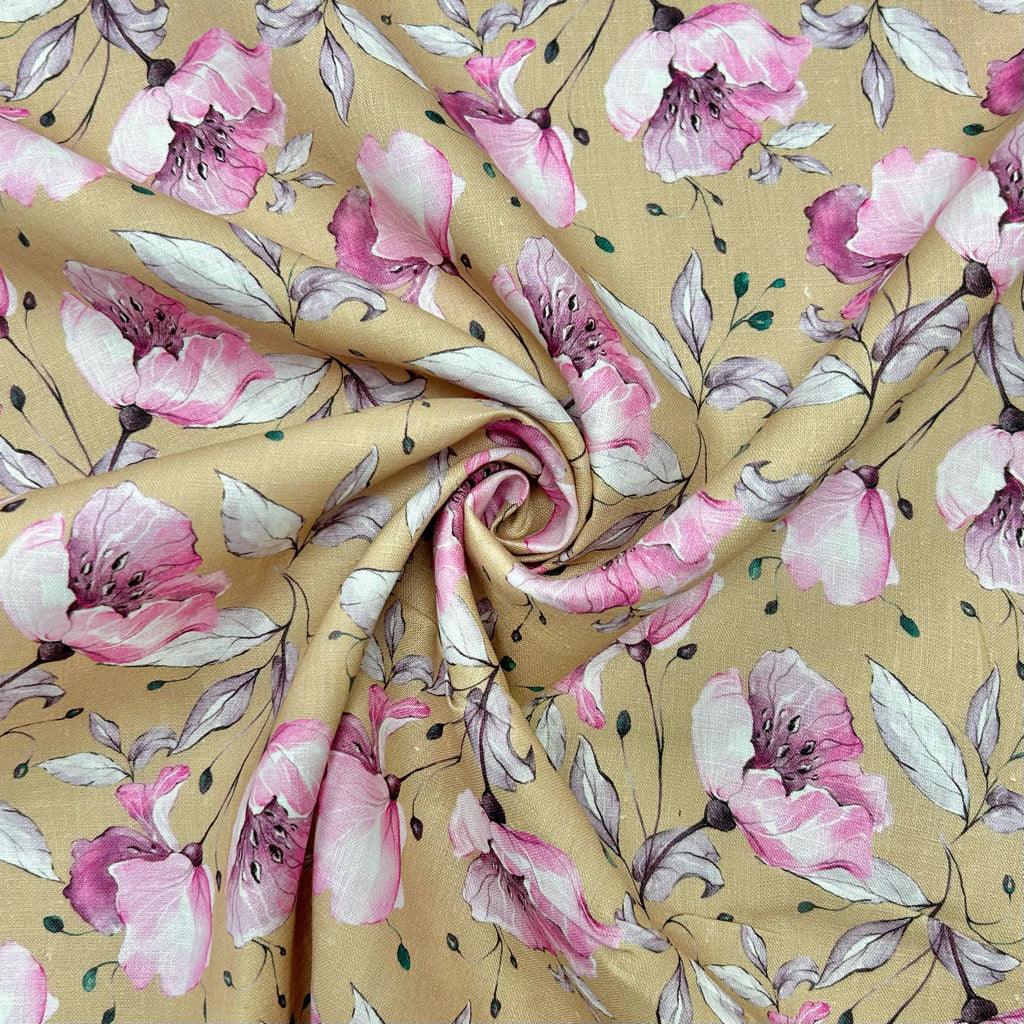 Pink Floral Linen Viscose Fabric - Pound Fabrics