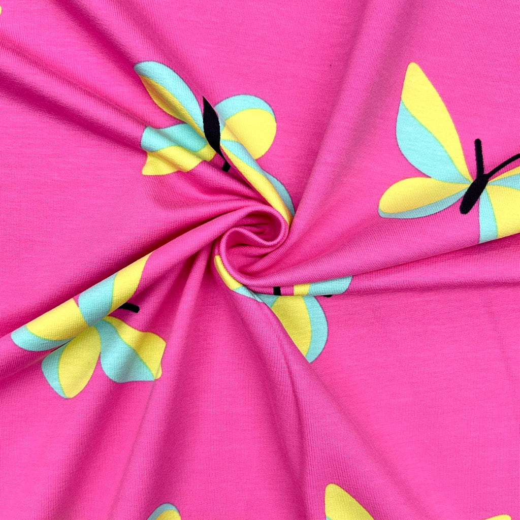 Cheerful Butterflies French Terry Fabric