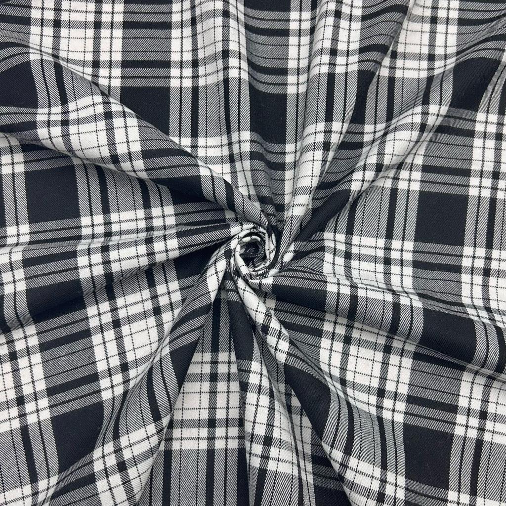 Black and White Checkered PolyViscose Tartan Fabric - Pound Fabrics