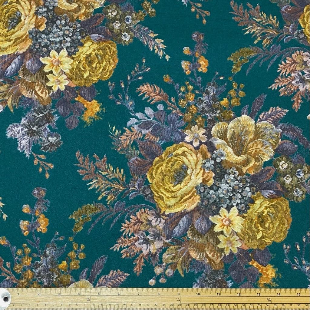 Floral Bouquets on Teal Knit Fabric - Pound Fabrics