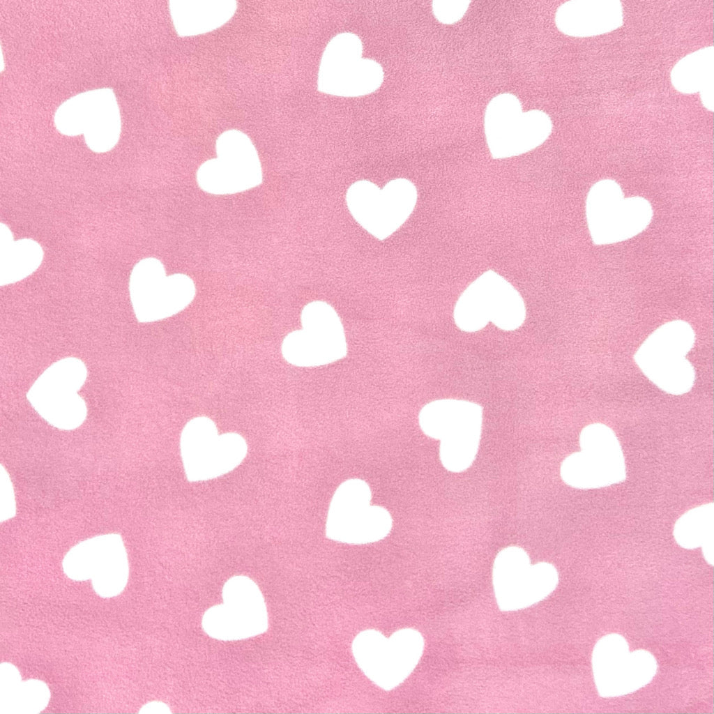 White Hearts on Pink Anti Pill Polar Fleece Fabric