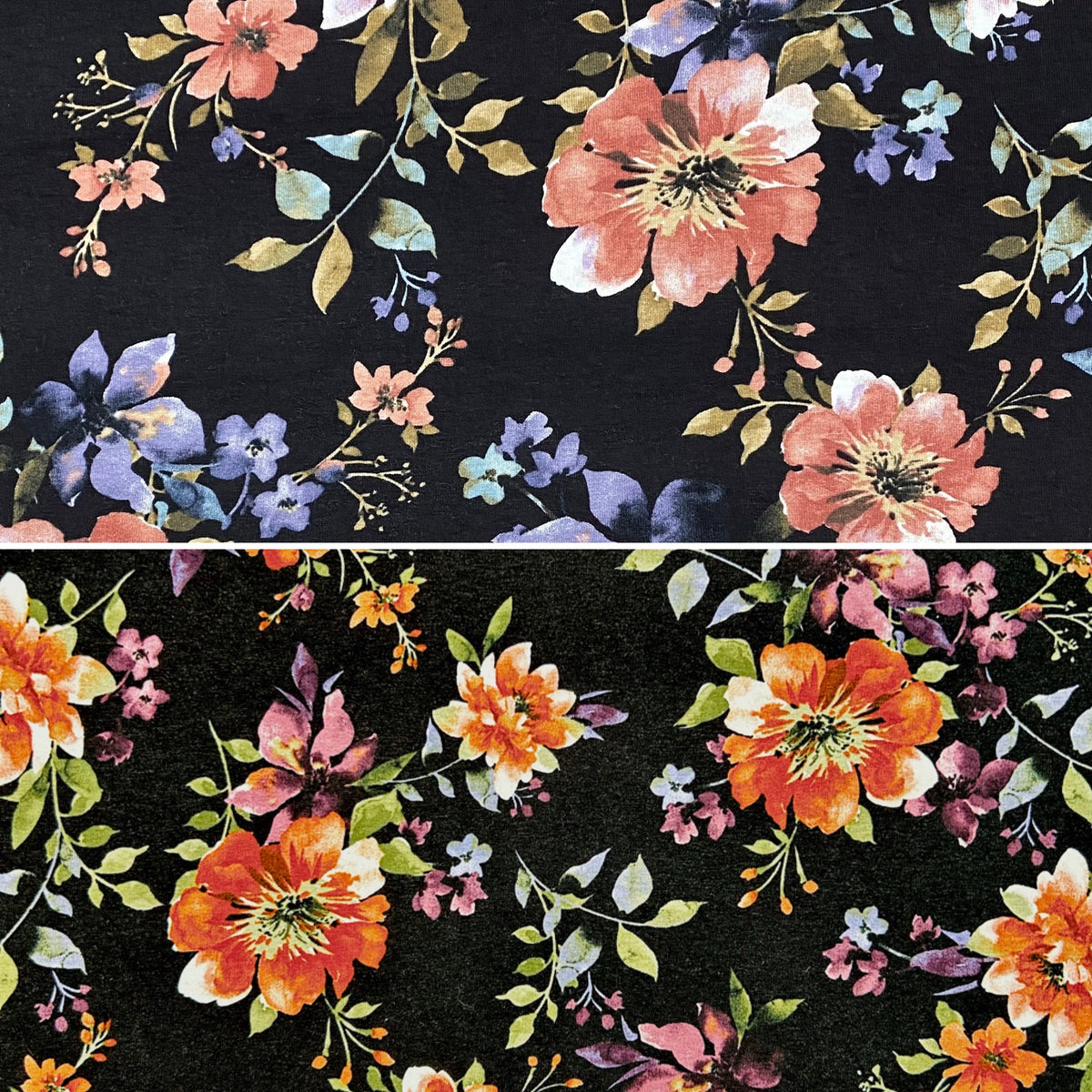 Floral Delight on Black Viscose Jersey Fabric