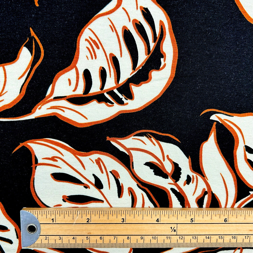 Garden Vines on Black Viscose Jersey Fabric