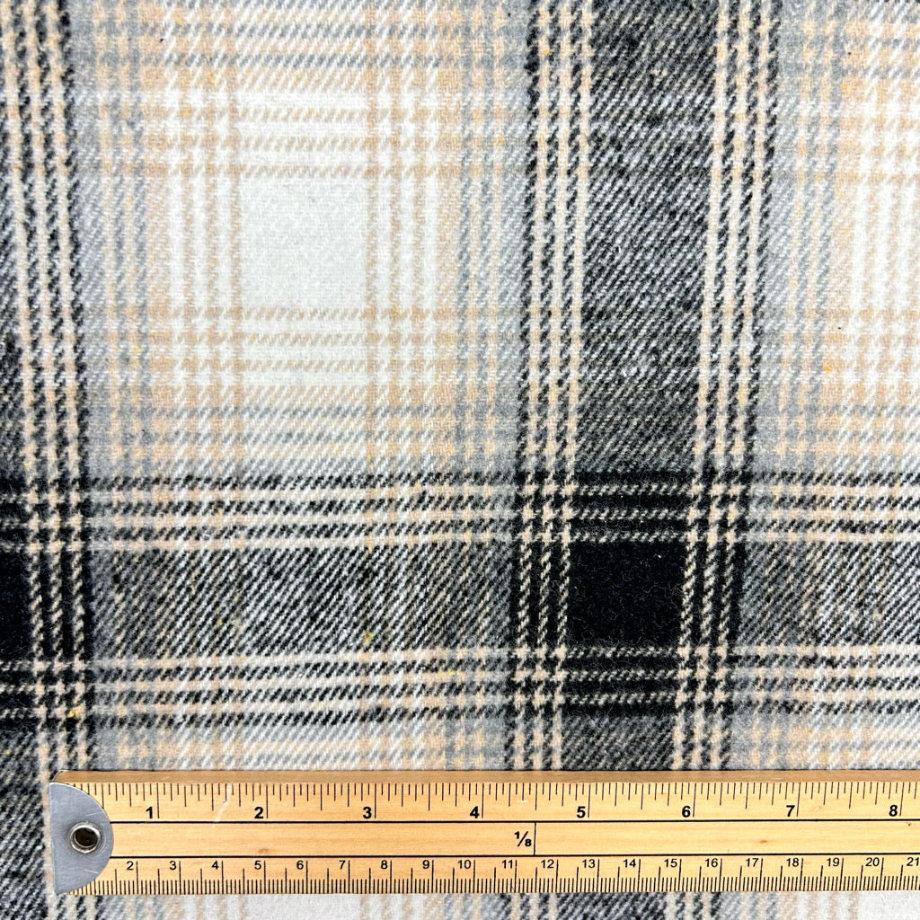 Soft Cream Checkered Brushed Cotton Blend Fabric