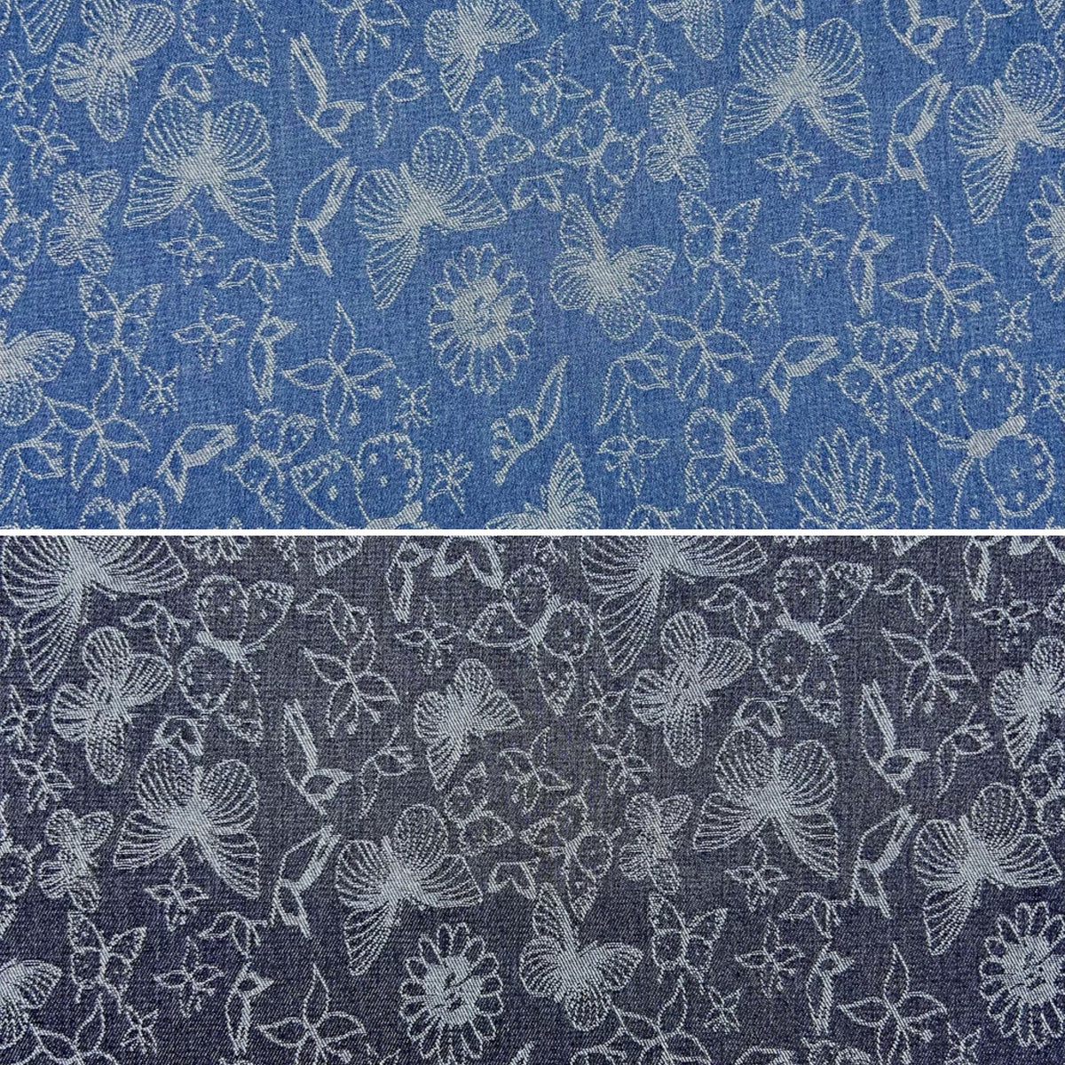 Butterfly Blooms Jacquard Denim Fabric