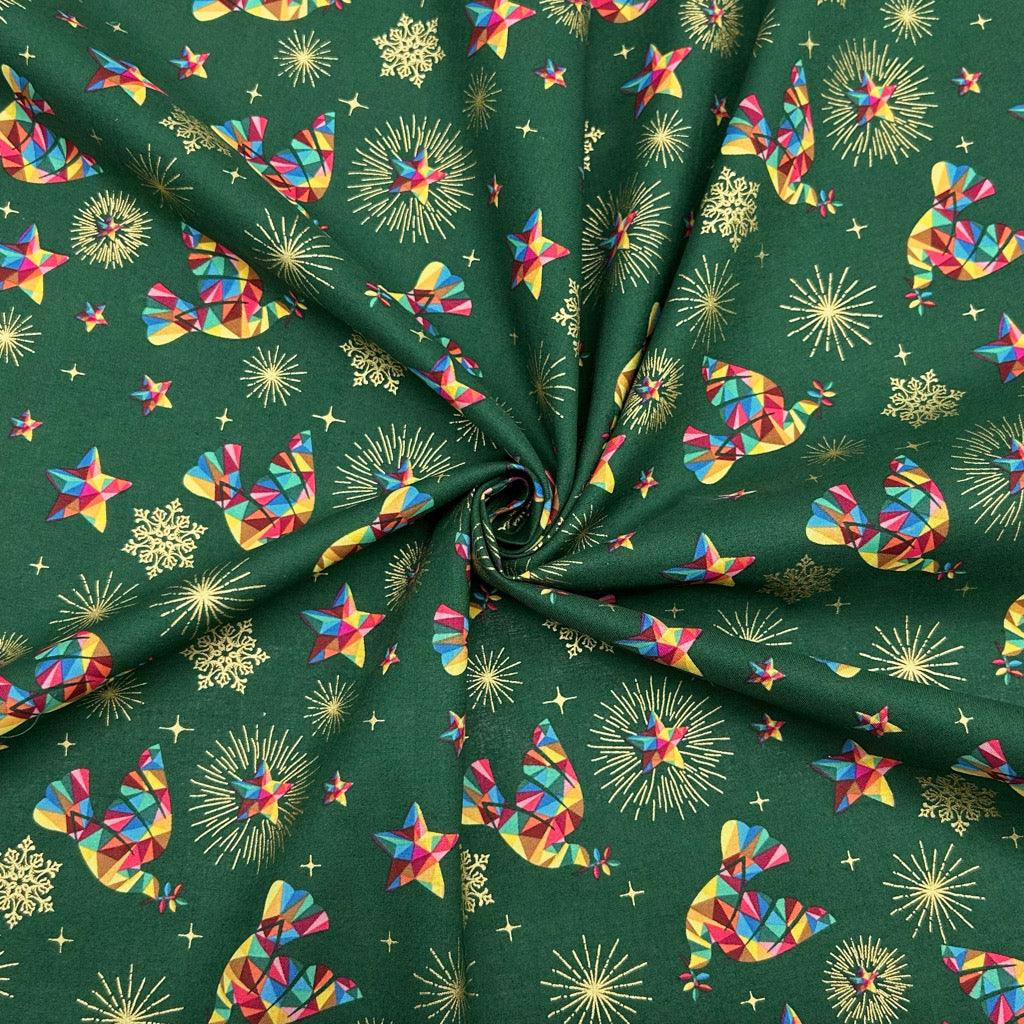 Rainbow Christmas Doves Cotton Fabric - Pound Fabrics