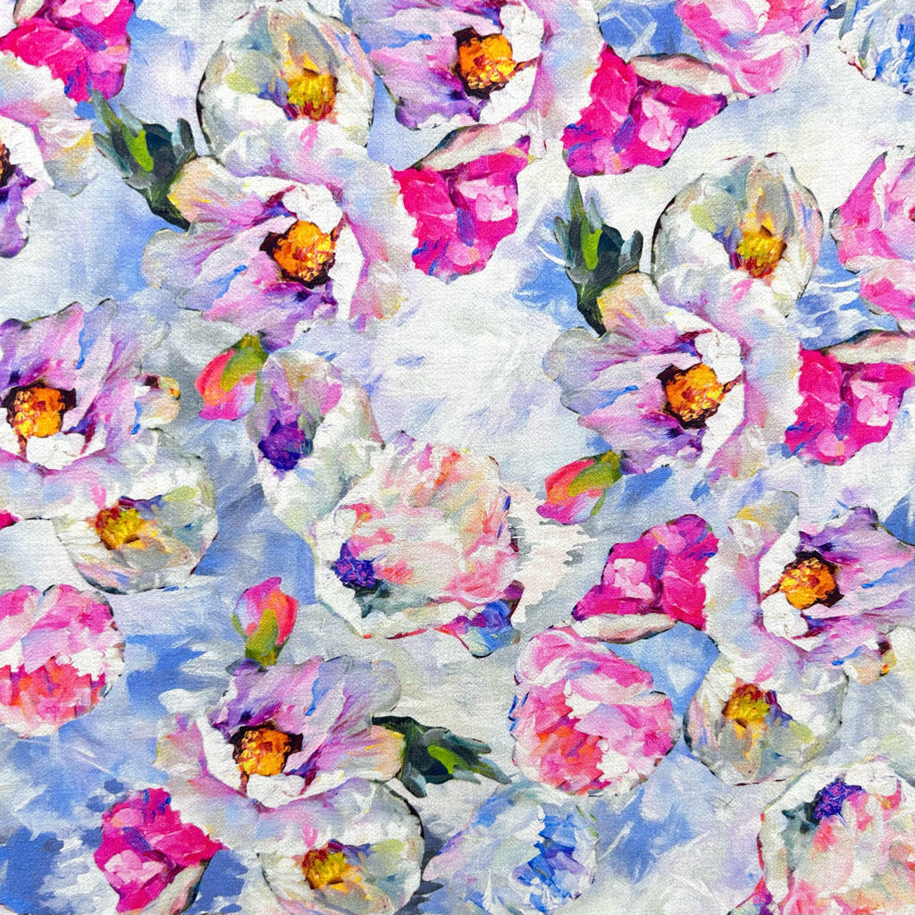 Painted Peonies Viscose Nylon Fabric