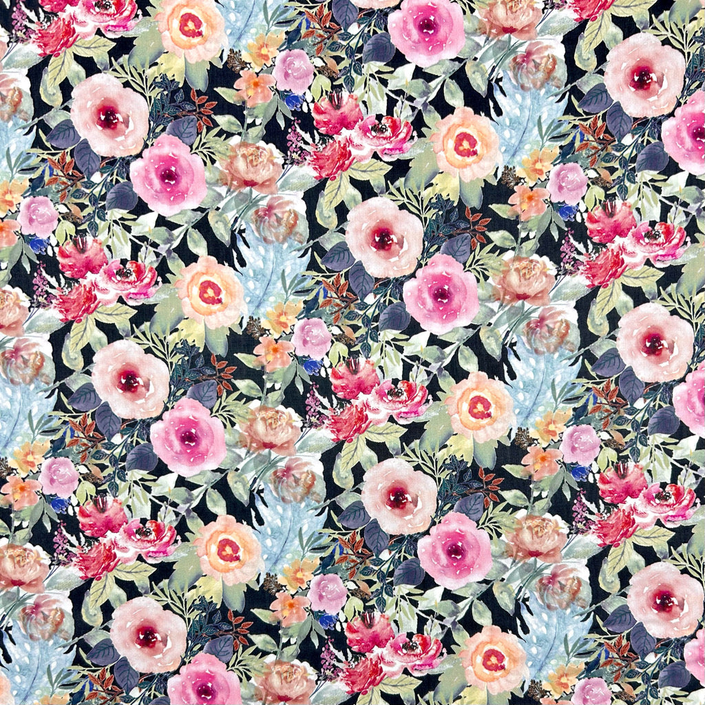 Cottage Bloom Rose & Hubble Cotton Poplin Fabric
