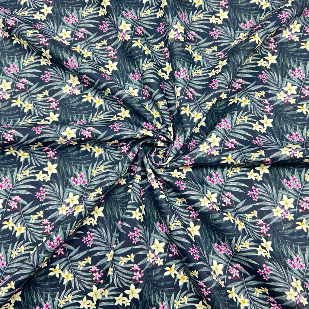 Tropical Floral Rose &amp; Hubble Cotton Poplin Fabric - Pound Fabrics