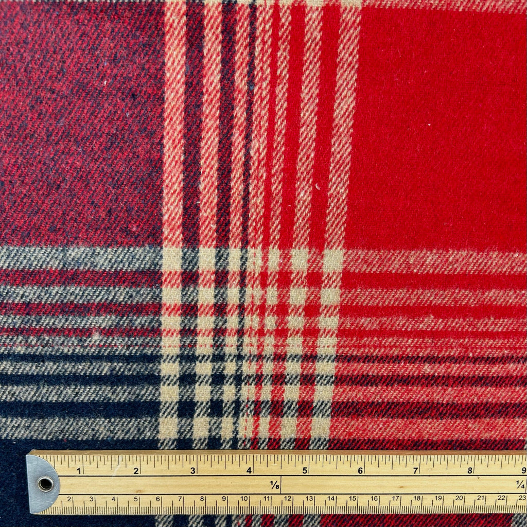 Red and Navy Checkered Brushed Cotton Blend Fabric