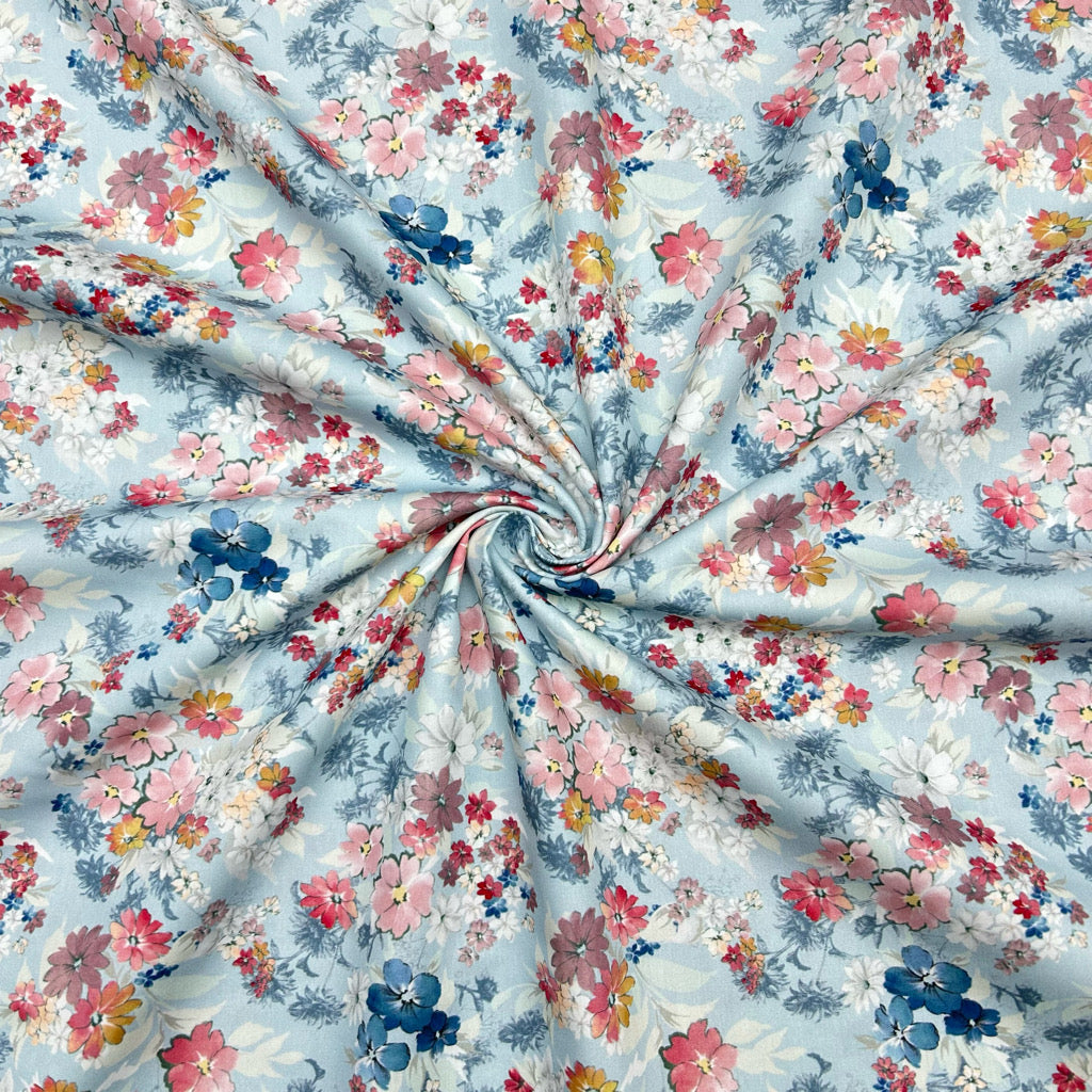 Charming Flowers Rose &amp; Hubble Cotton Poplin Fabric - Pound Fabrics