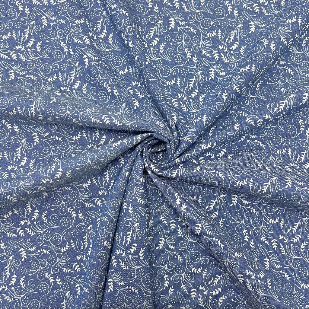 Small Vines Chambray Denim Fabric