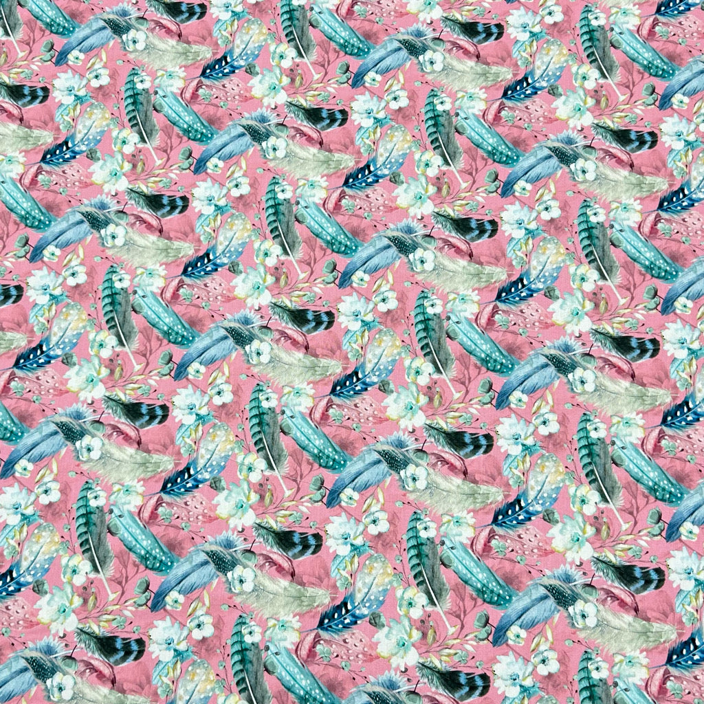 Feathers and Flowers Rose &amp; Hubble Cotton Poplin Fabric - Pound Fabrics