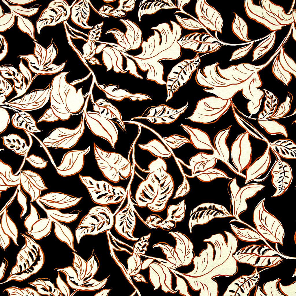 Garden Vines on Black Viscose Jersey Fabric