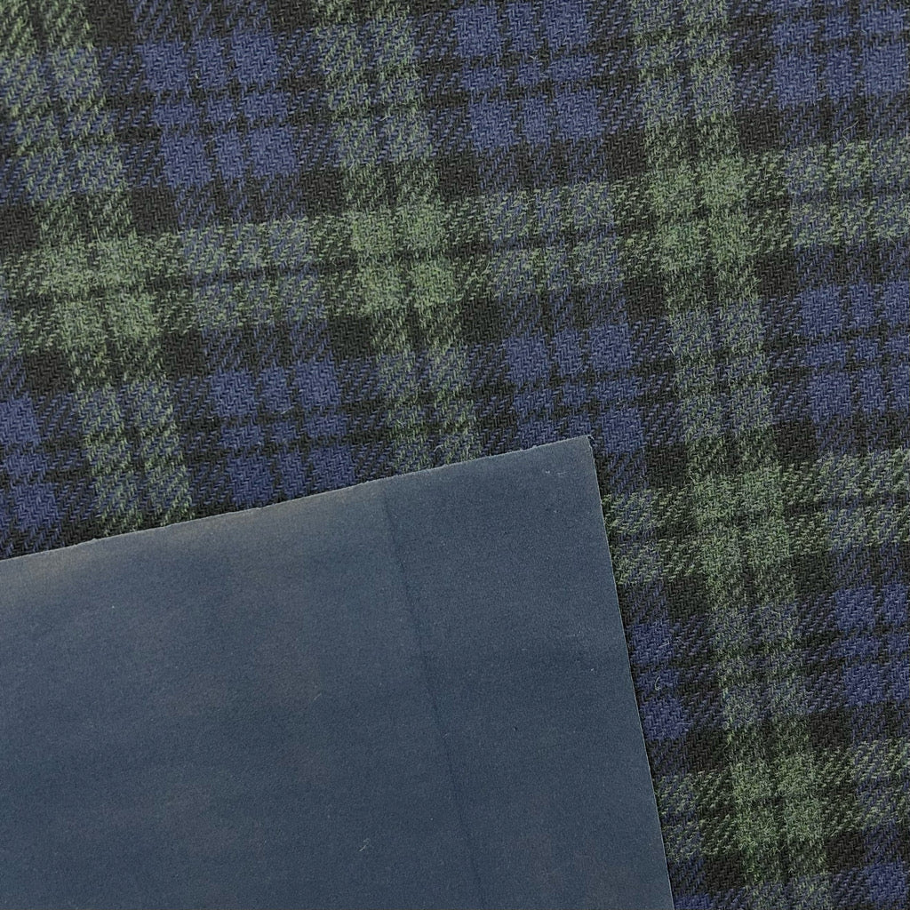 Navy Check Wool Bonded Water Resistant Fabric
