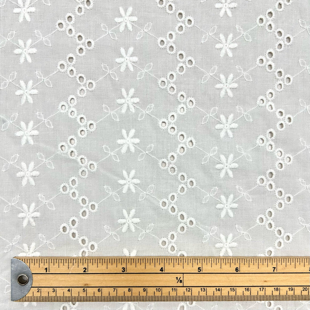 Parallel Flowers White Embroidered Cotton Fabric #2