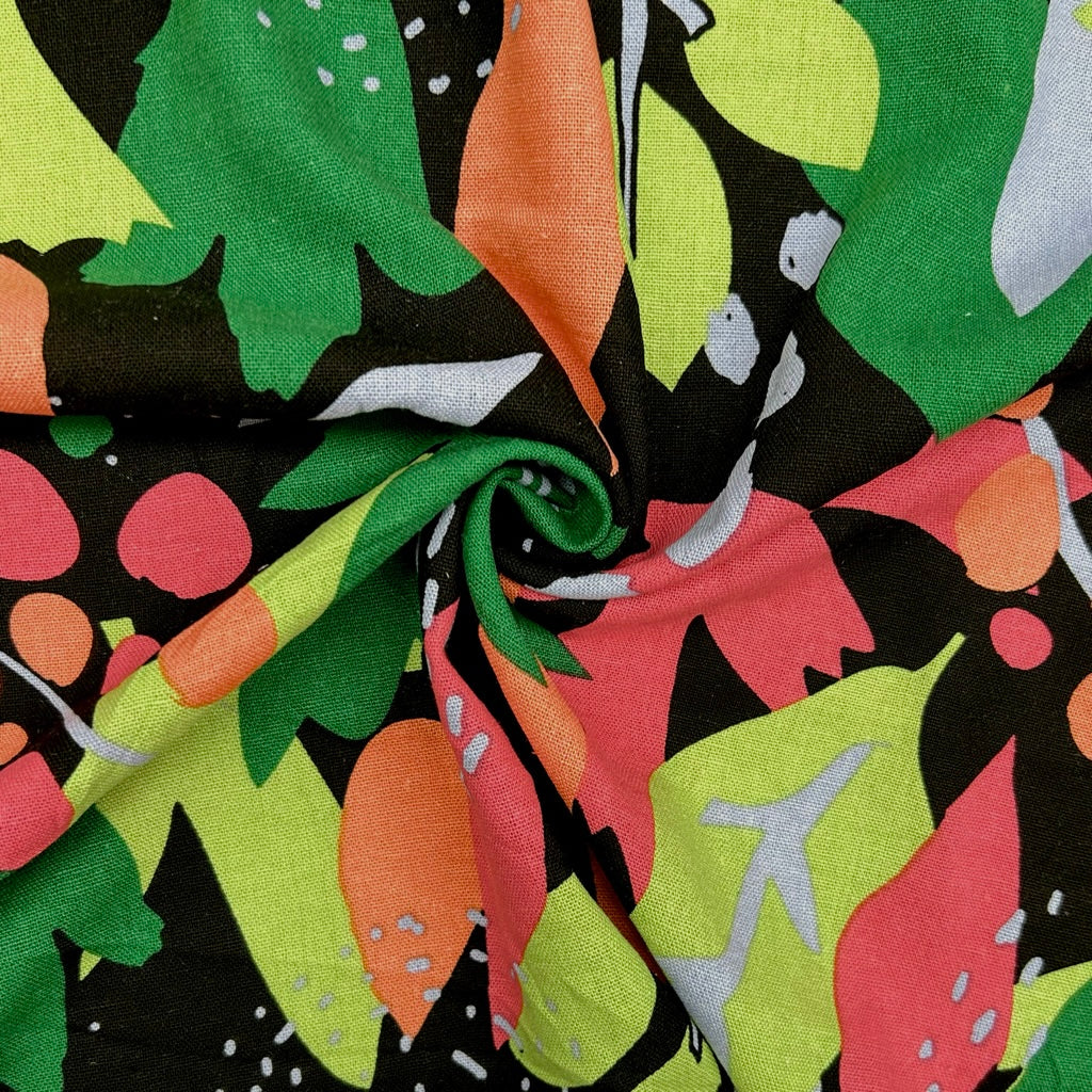 Floral Funk on Black Linen Viscose Fabric