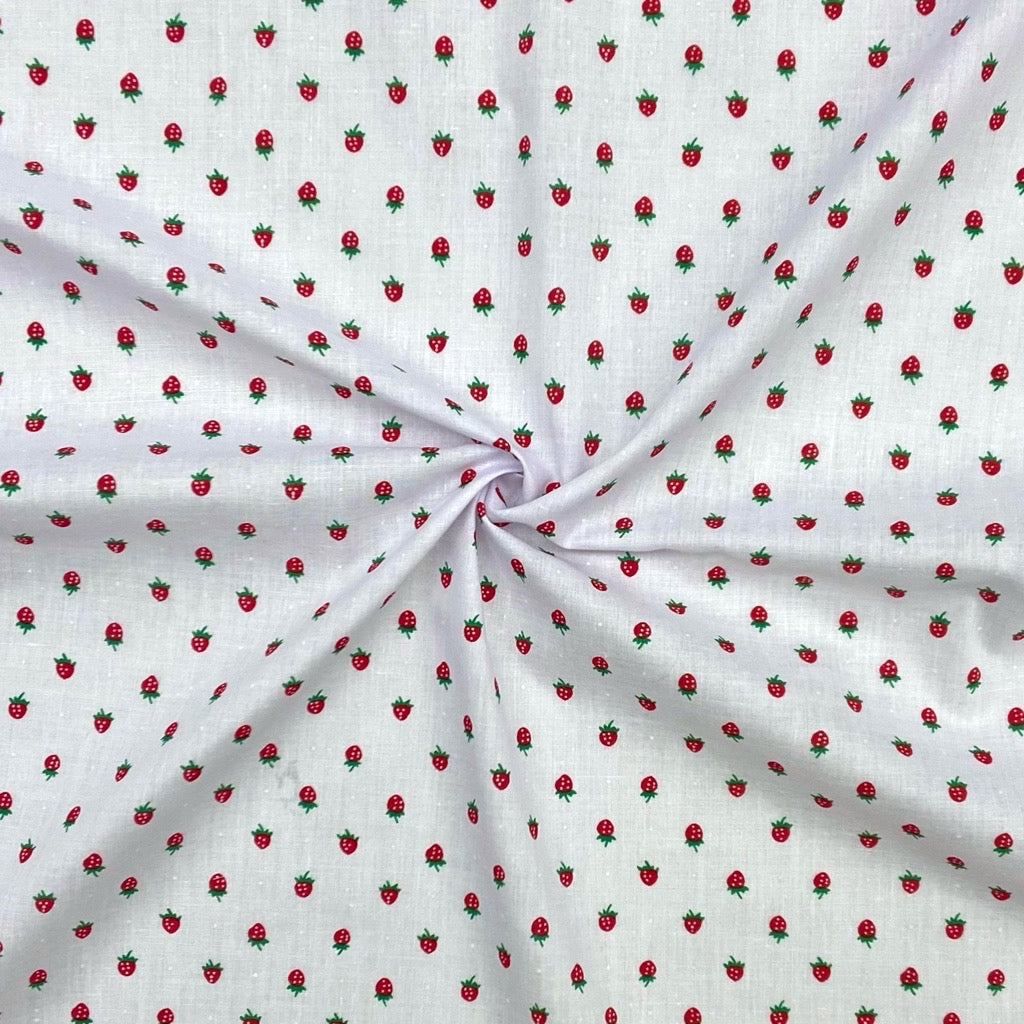 Small Strawberries Polycotton Fabric