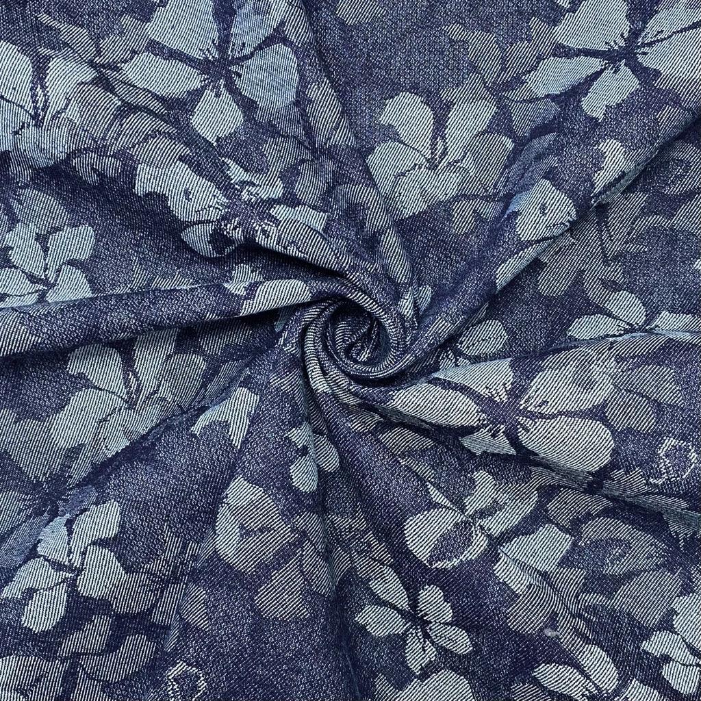 Blooming Floral on Navy Denim Fabric - Pound Fabrics