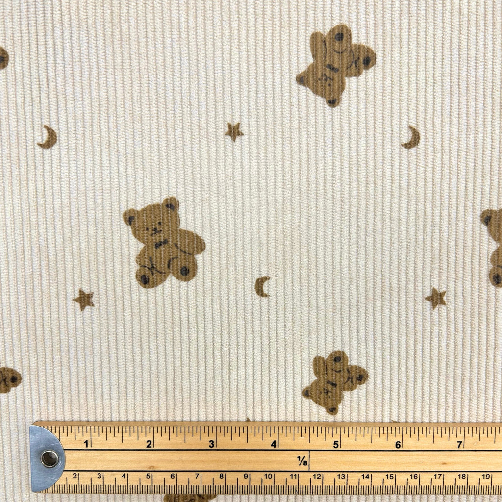 Teddy Dreamland on Beige Stretch Corduroy Fabric