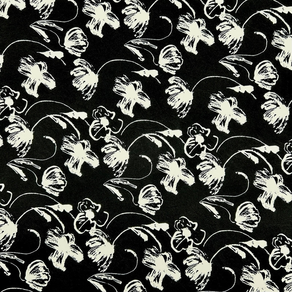 Inked Floral Polyester Fabric
