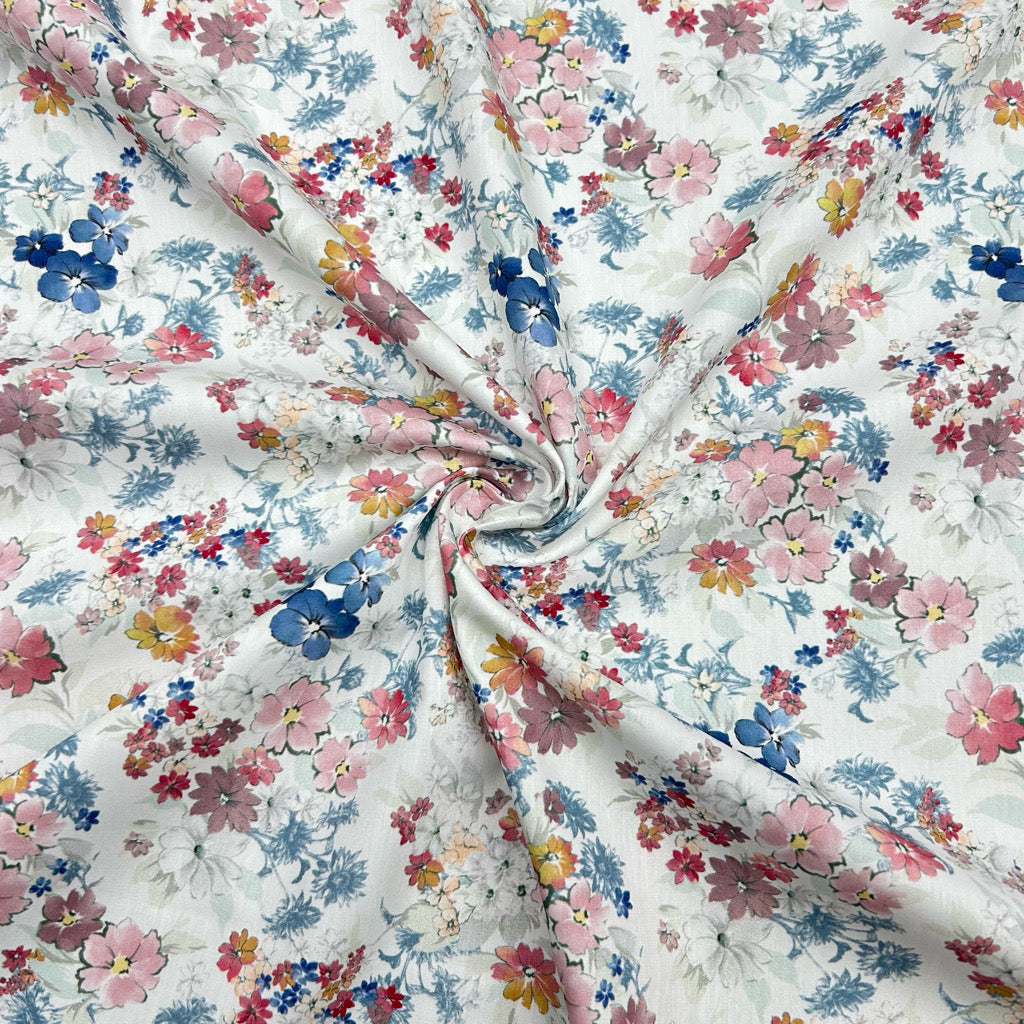 Charming Flowers Rose &amp; Hubble Cotton Poplin Fabric - Pound Fabrics