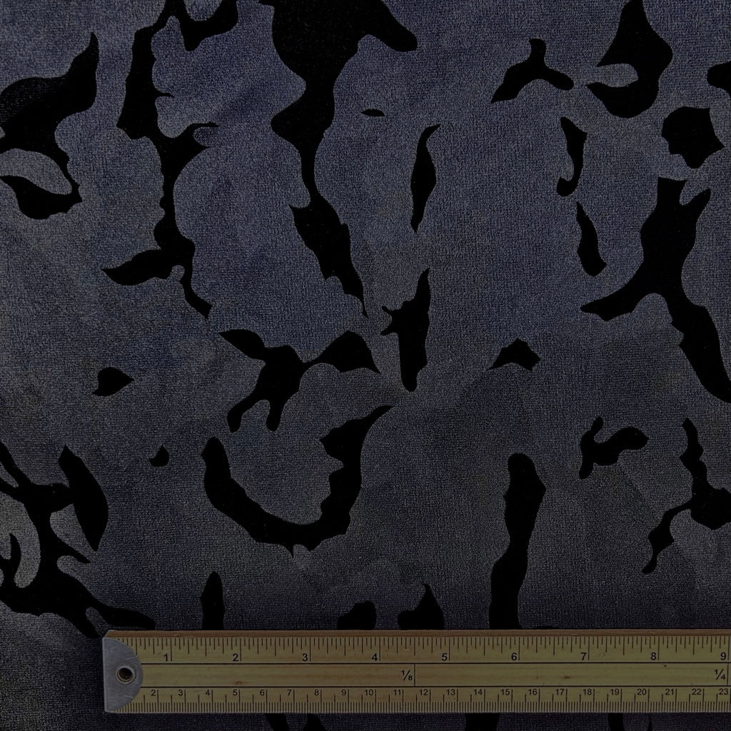 Inked Smoke on Grey Velvet Velour Fabric
