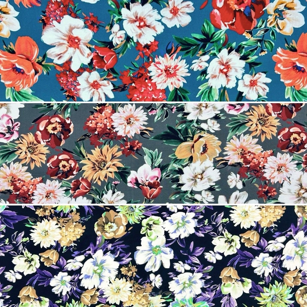 Vibrant Blooms Viscose Challis Fabric