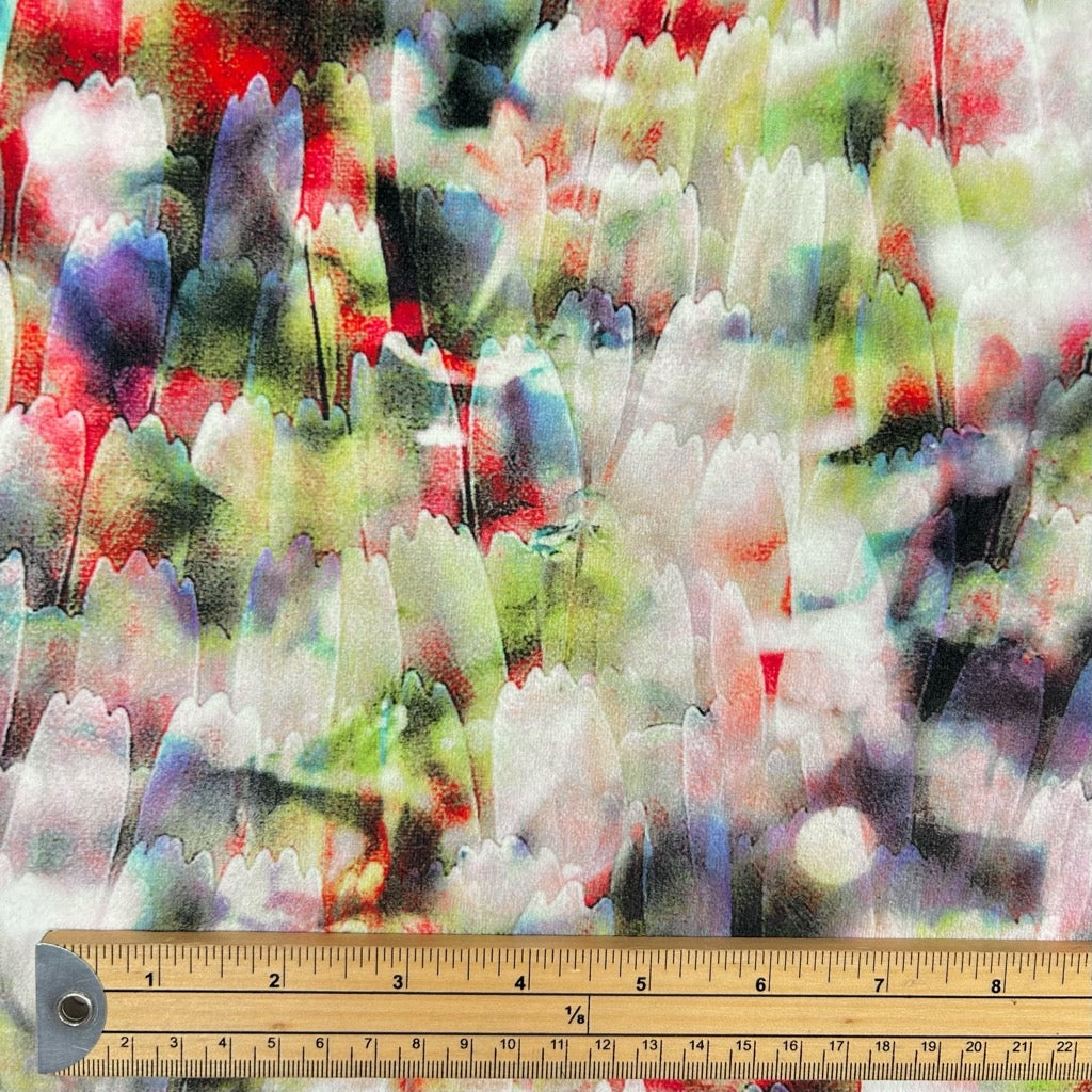 Watercolour Feathers Stretch Velvet Fabric