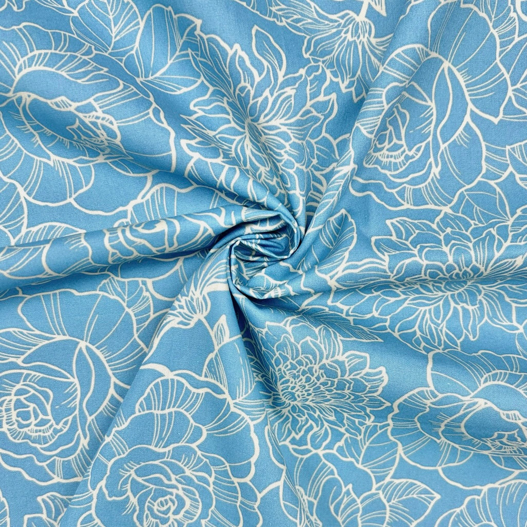 Elegant Blooms Rose & Hubble Cotton Poplin Fabric