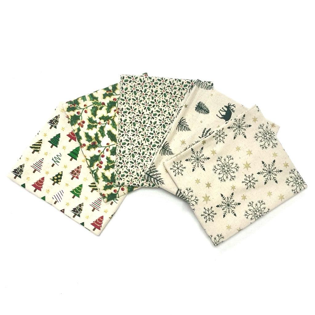 Green/Natural Fat Quarter Christmas Bundle - No.21 - Pound Fabrics