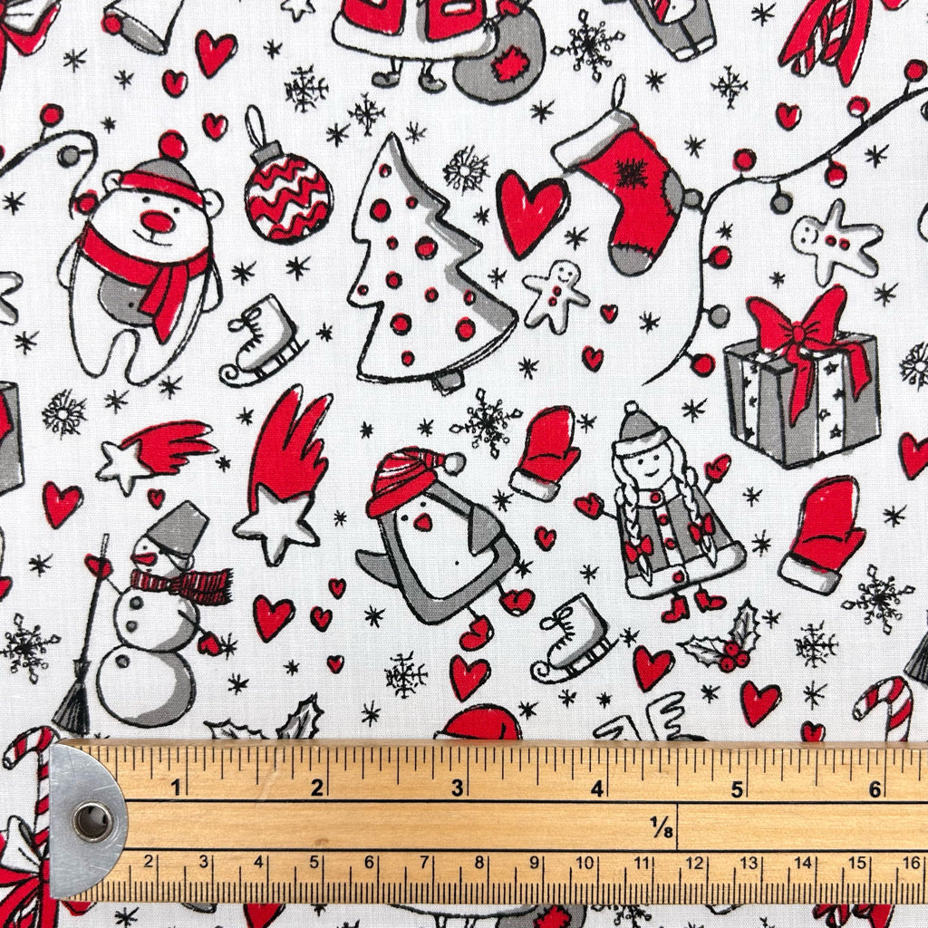 Christmas Doodles Polycotton Fabric